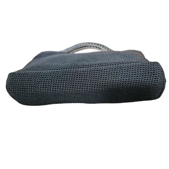 The Sak Black Crochet Woven Tote Bag with‎ Leather Handles Boho Shoulder Purse - Picture 4 of 5